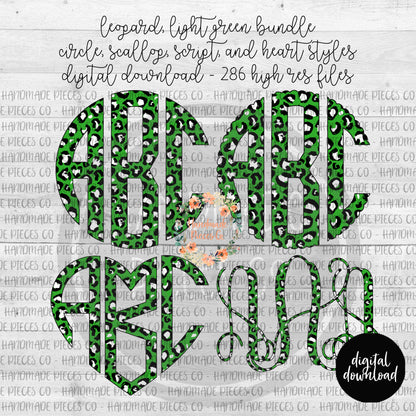 Leopard, Light Green Monogram - Multiple Styles - Digital Download