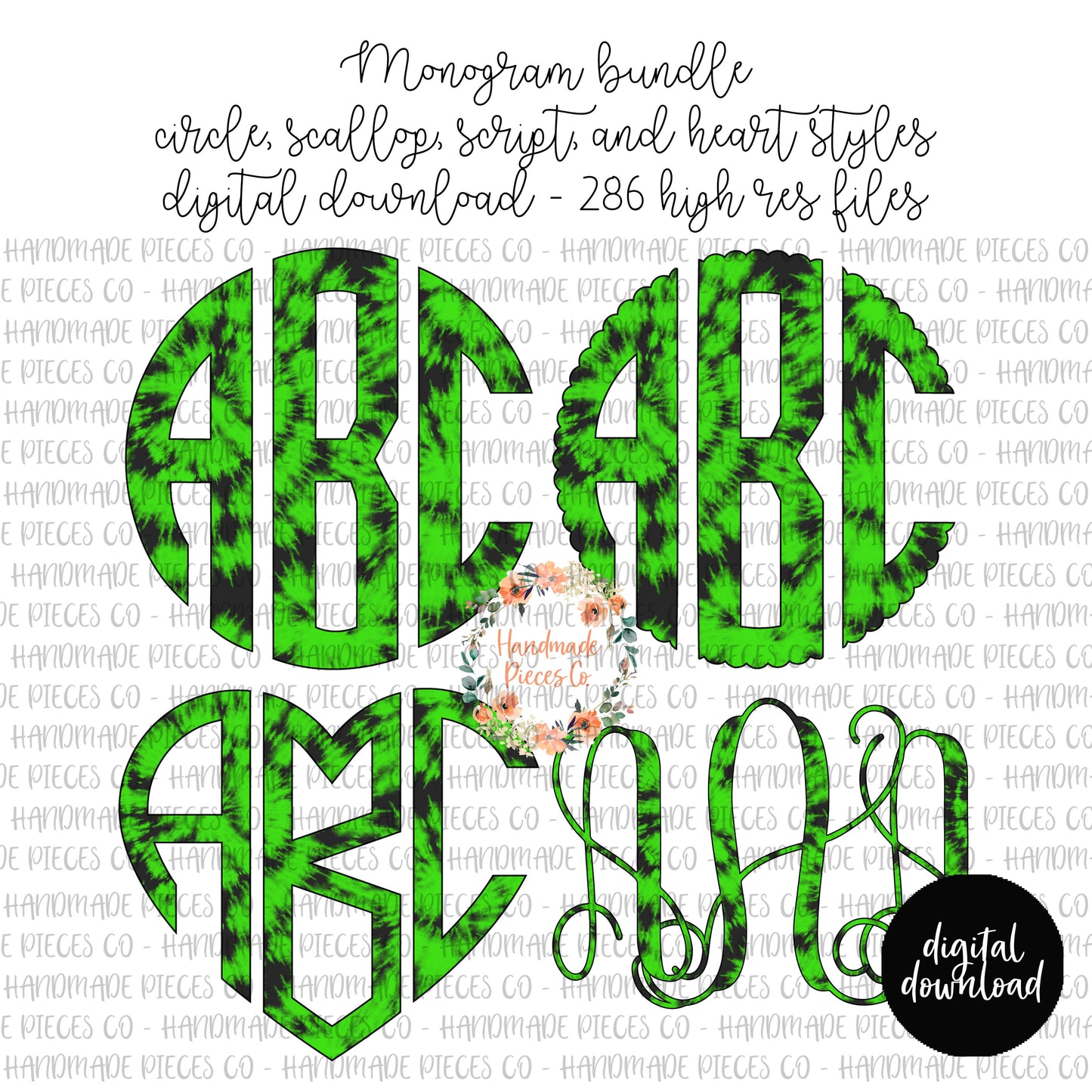 Halloween Tie Dye Monogram, Green - Multiple Styles - Digital Download