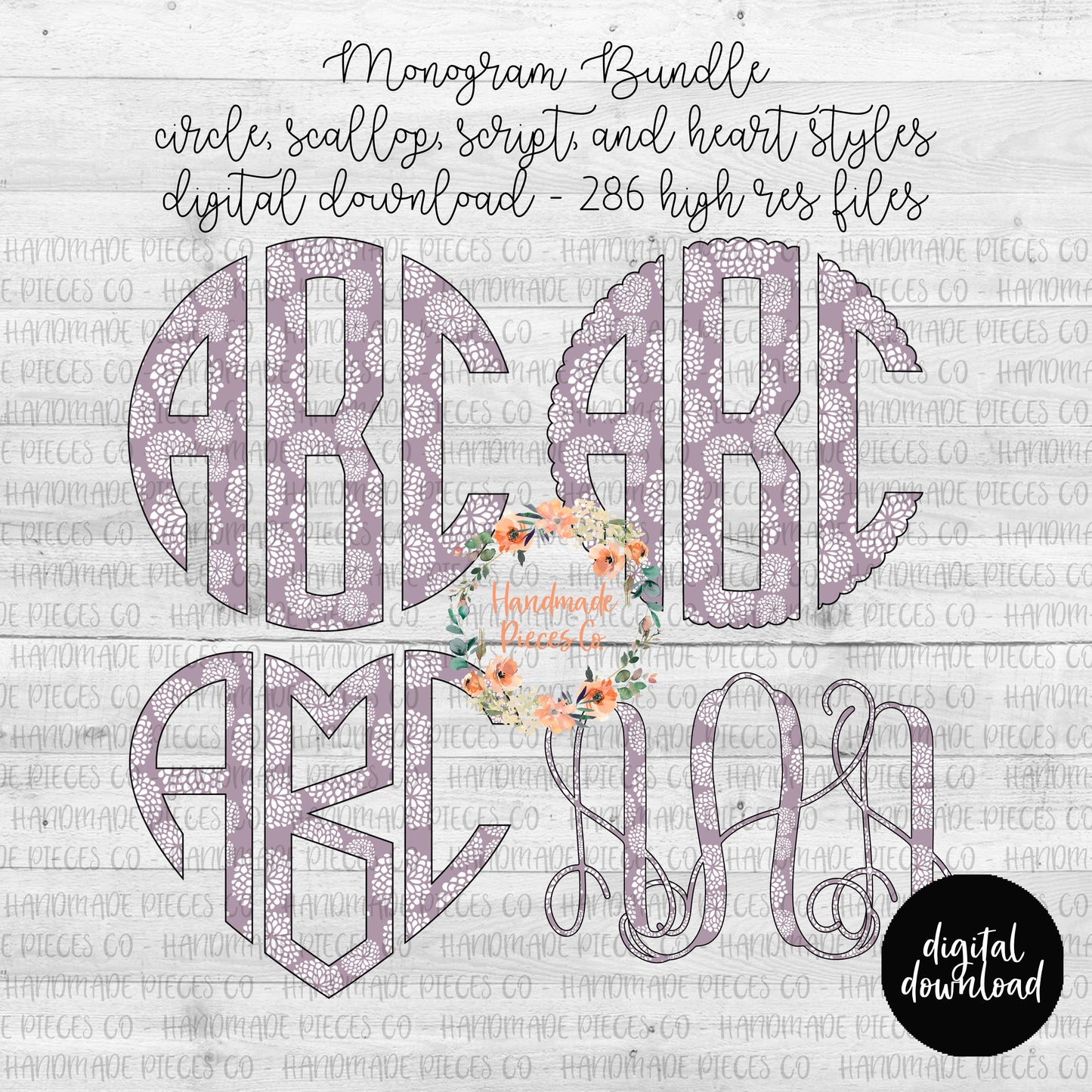 Floral Monogram, Blush Purple - Multiple Styles - Digital Download