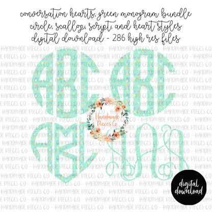 Conversation Hearts Monogram, Green - Multiple Styles - Digital Download