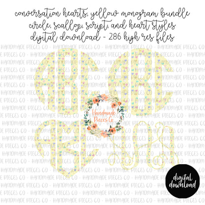 Conversation Hearts Monogram, Yellow - Multiple Styles - Digital Download