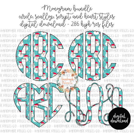 Santa Monogram, Blue - Multiple Styles - Digital Download