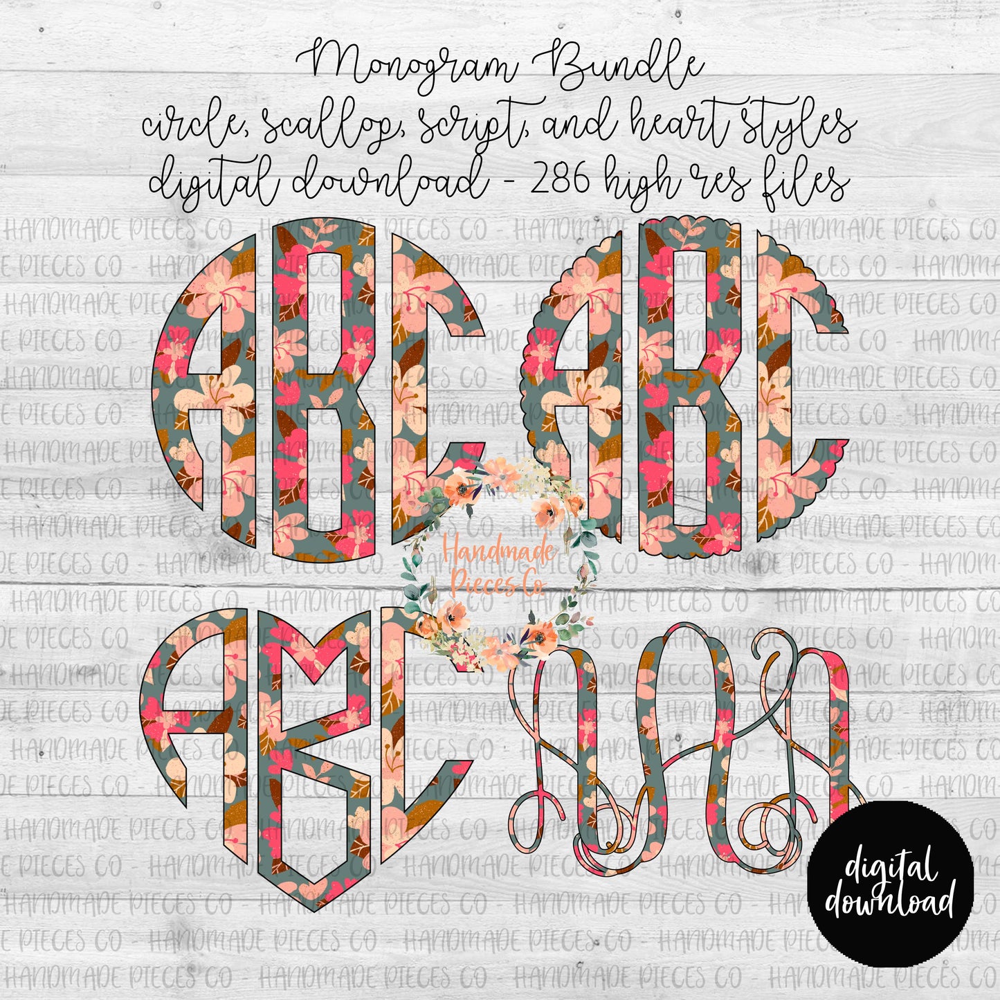 Floral Monogram, Floral 8 - Multiple Styles - Digital Download