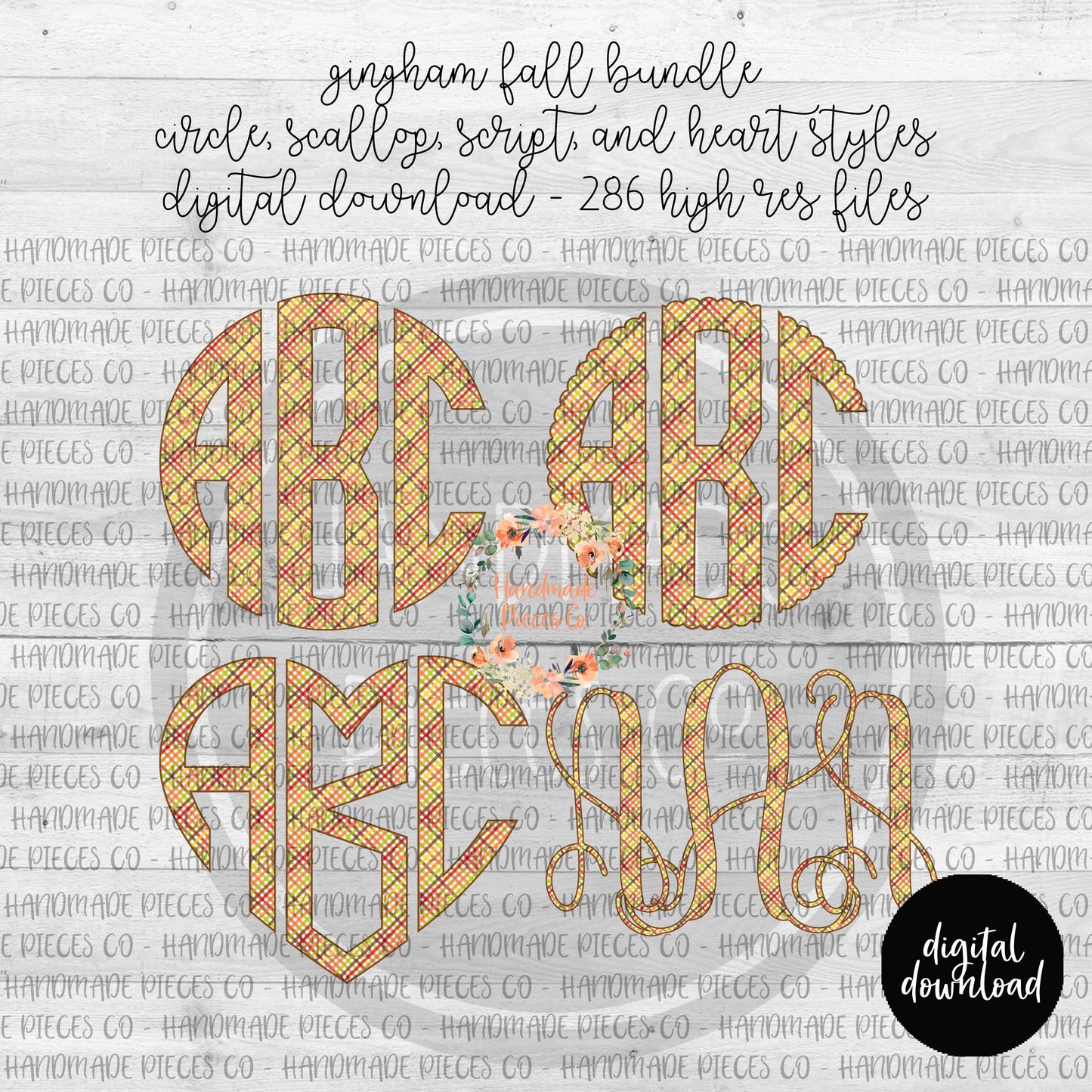 Gingham Fall Monogram - Multiple Styles - Digital Download