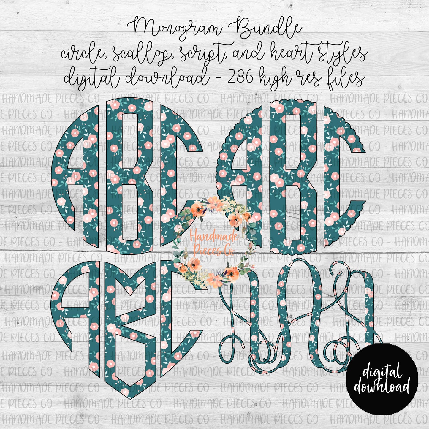 Floral Monogram, Floral 9 - Multiple Styles - Digital Download