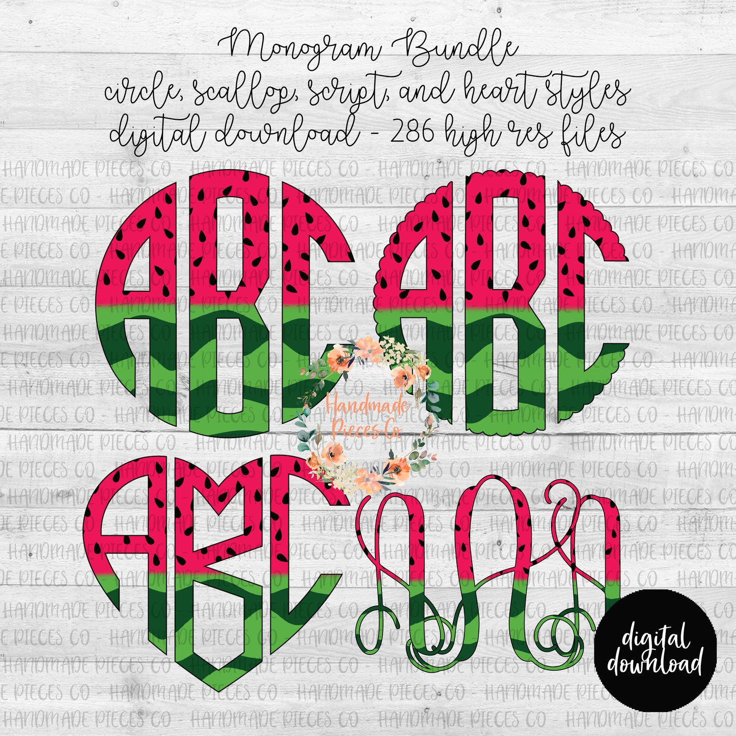 Watermelon Monogram, Split - Multiple Styles - Digital Download