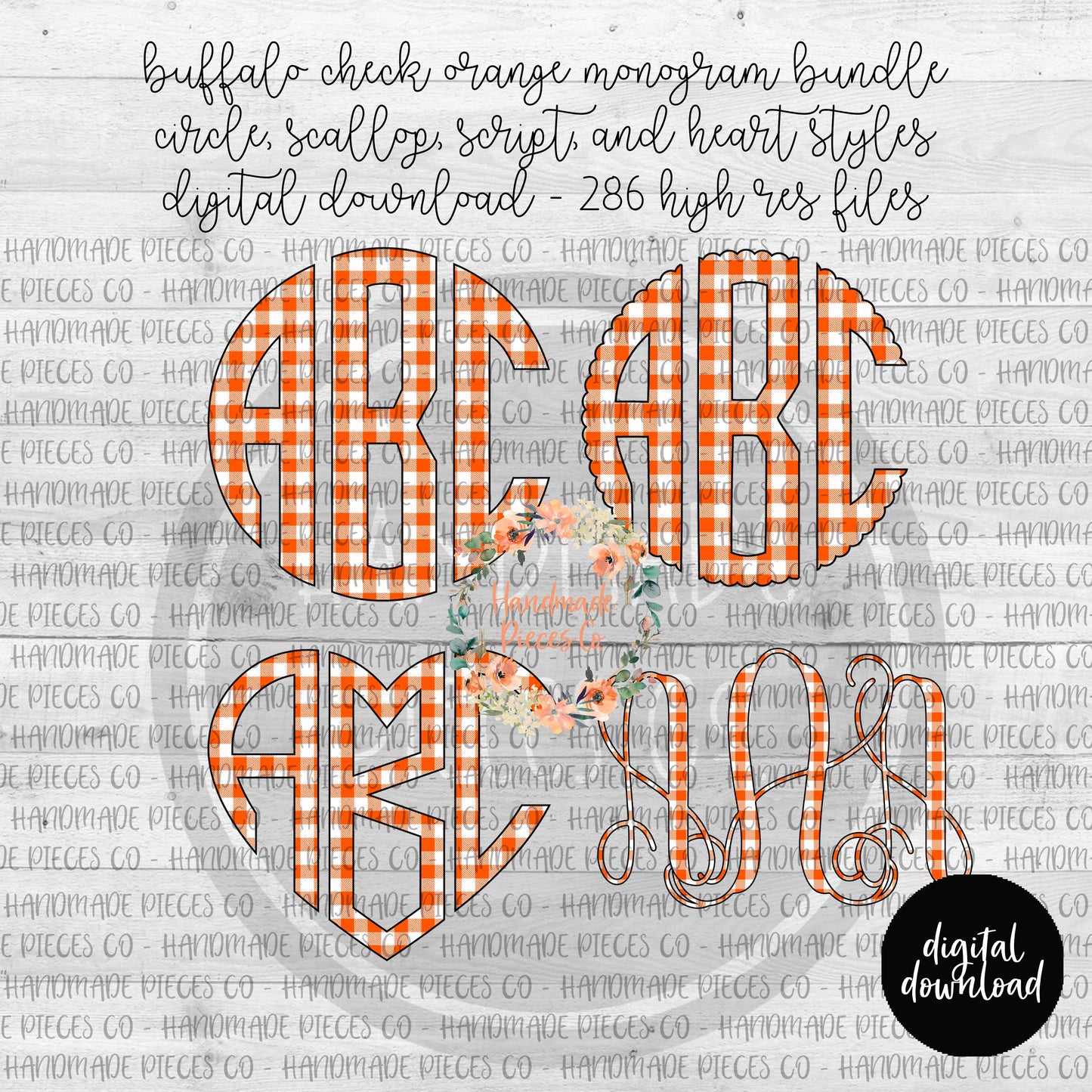 Buffalo Plaid, White and Orange - Multiple Styles - Digital Download