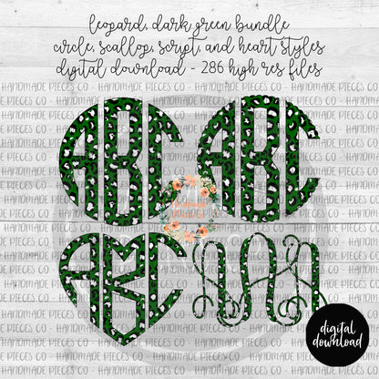 Leopard, Dark Green Monogram - Multiple Styles - Digital Download