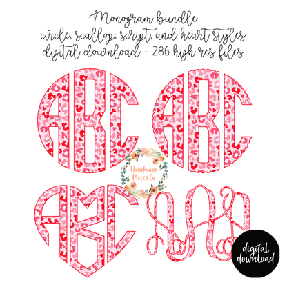 Leopard, Pink Shades Version 2 Monogram - Multiple Styles - Digital Download