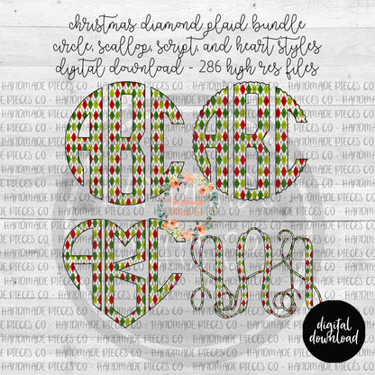 Christmas Diamond Plaid Monogram - Multiple Styles - Digital Download