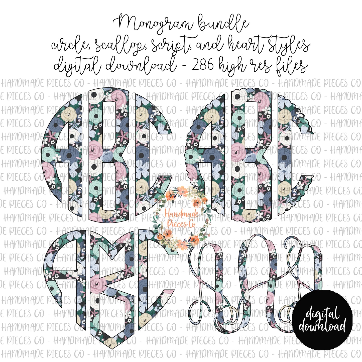 Cozy Day Floral Monogram - Multiple Styles - Digital Download