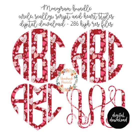 Valentine's Themed Heart Mix Monogram - Multiple Styles - Digital Download