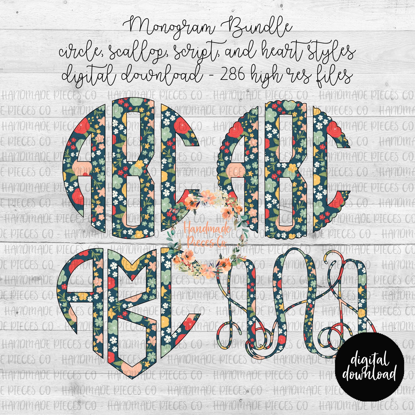 Floral Monogram, Floral 6 - Multiple Styles - Digital Download