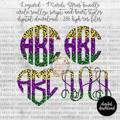 Leopard Monogram, Mardi Gras Split - Multiple Styles - Digital Download