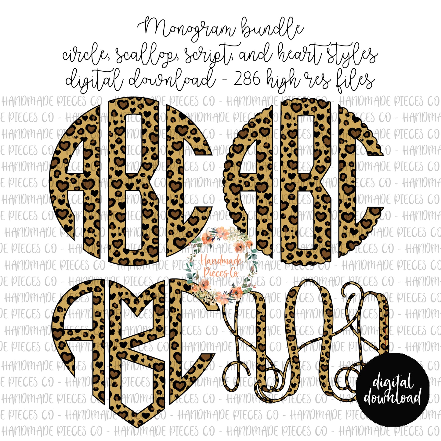 Leopard Hearts Monogram - Multiple Styles - Digital Download