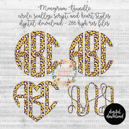 Leopard Monogram, Yellow and Purple - Multiple Styles - Digital Download