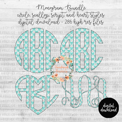 Easter Monogram, Blue Bunny - Multiple Styles - Digital Download