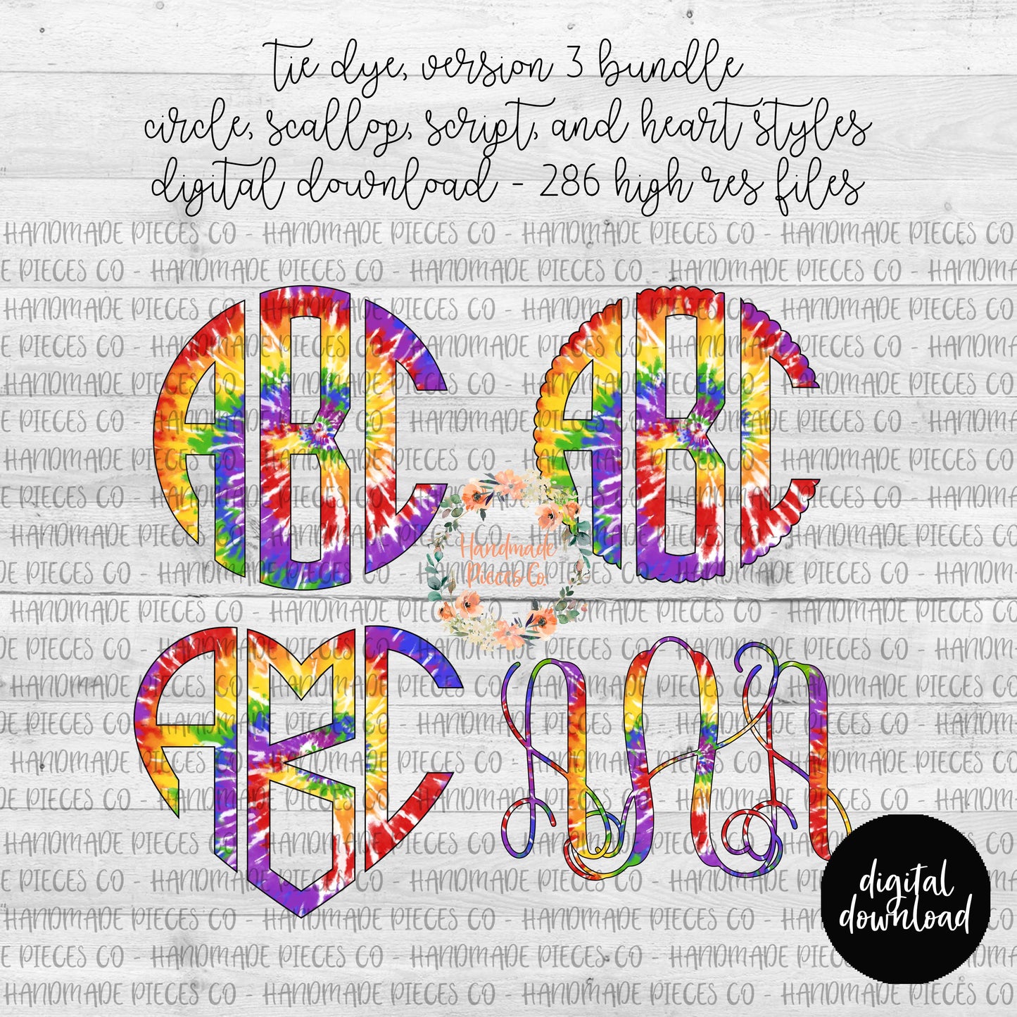 Tie Dye Monogram, Version 3 - Multiple Styles - Digital Download