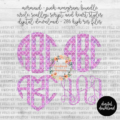 Mermaid, Pink Monogram - Multiple Styles - Digital Download