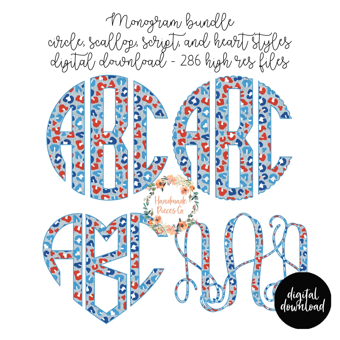 Patriotic Leopard Monogram, Version 1 - Multiple Styles - Digital Download