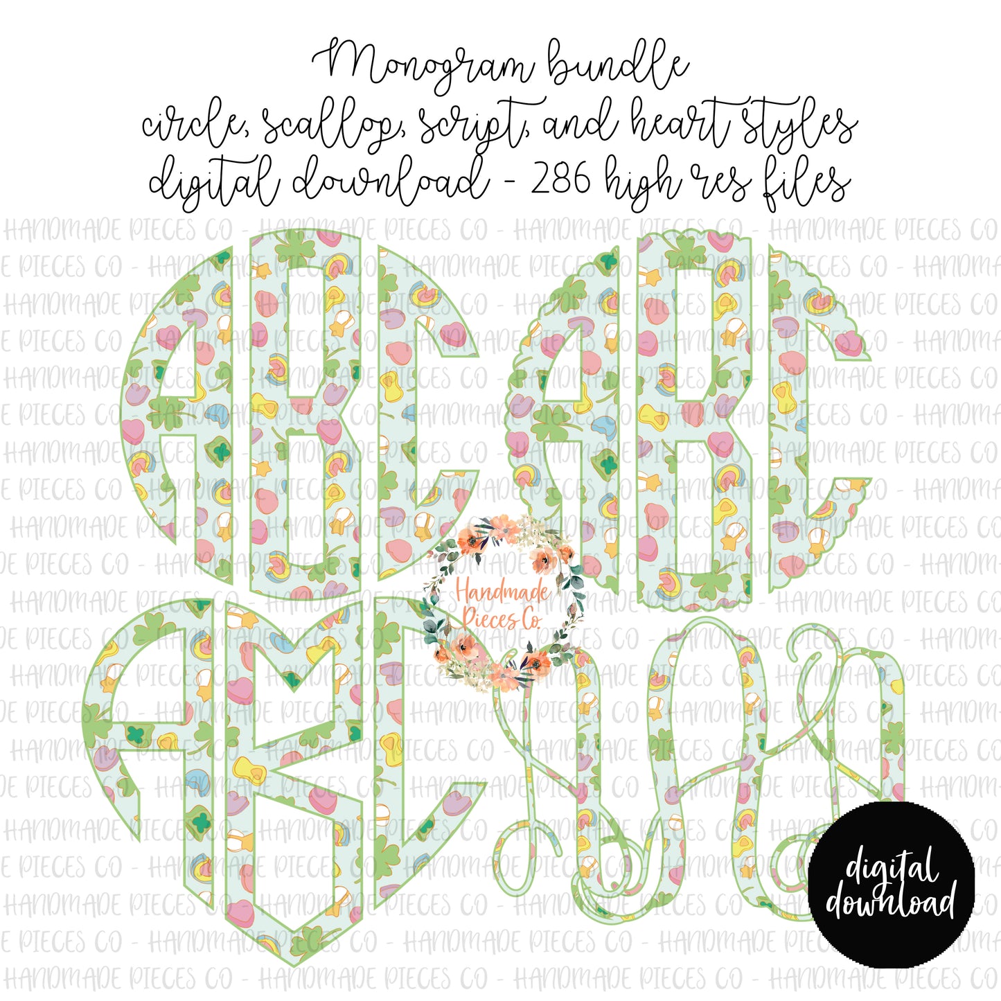 Lucky Charm Monogram, Version 1 - Multiple Styles - Digital Download