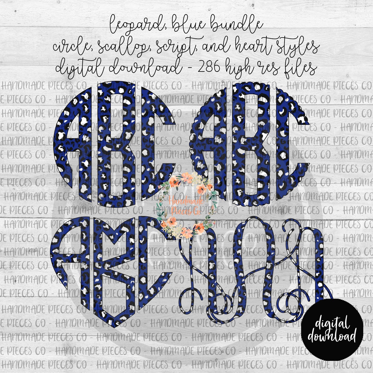 Leopard, Blue Monogram - Multiple Styles - Digital Download