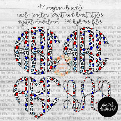 Leopard Monogram, Patriotic Version 2 - Multiple Styles - Digital Download