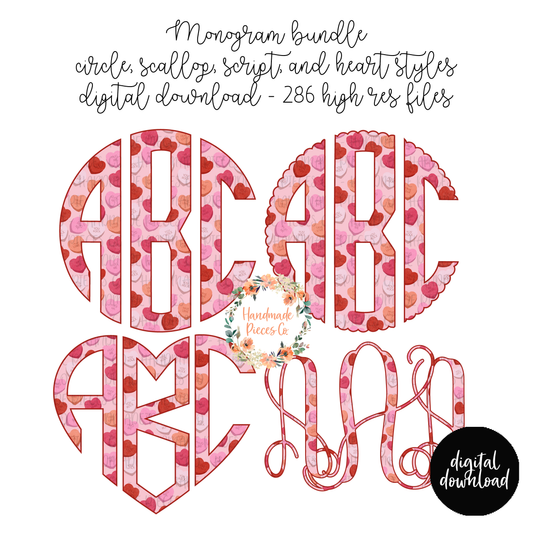 Valentine's Themed Conversation Hearts, Pink Monogram - Multiple Styles - Digital Download