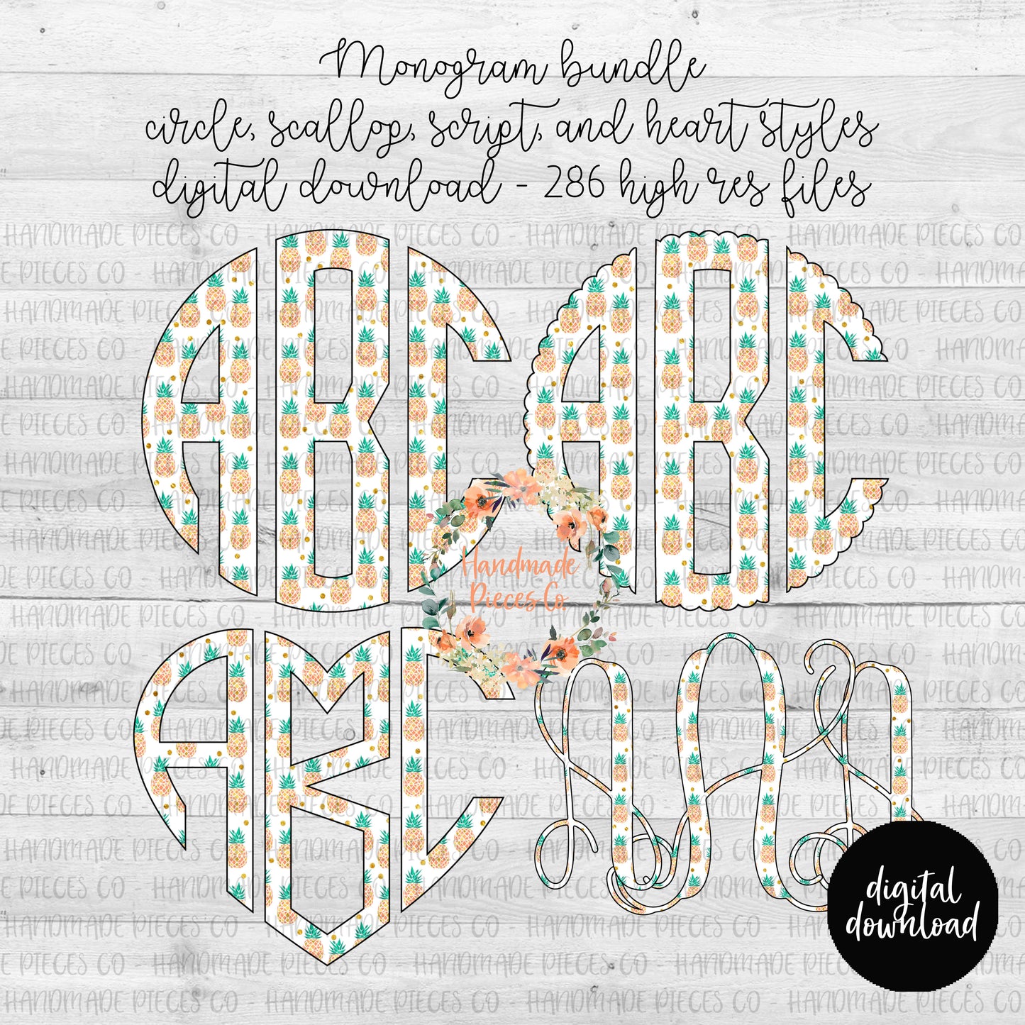 Pineapple Monogram, Pineapple 2 - Multiple Styles - Digital Download