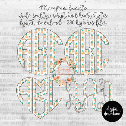 Pineapple Monogram, Pineapple 2 - Multiple Styles - Digital Download