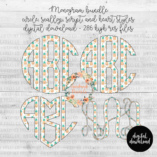 Pineapple Monogram, Pineapple 2 - Multiple Styles - Digital Download