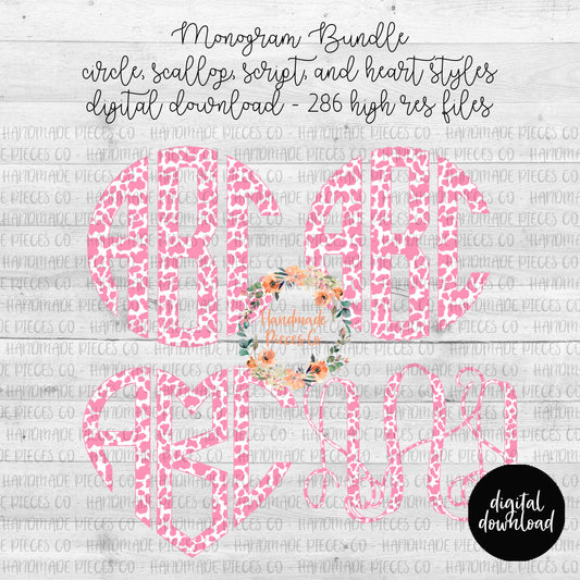 Cow Print, Pink Monogram - Multiple Styles - Digital Download