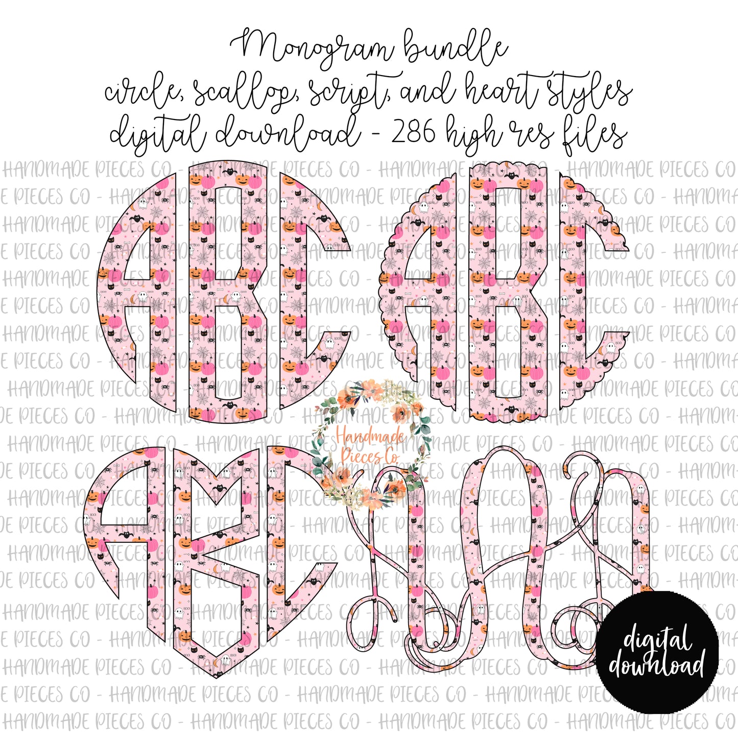 Halloween Mix, Pink Monogram - Multiple Styles - Digital Download