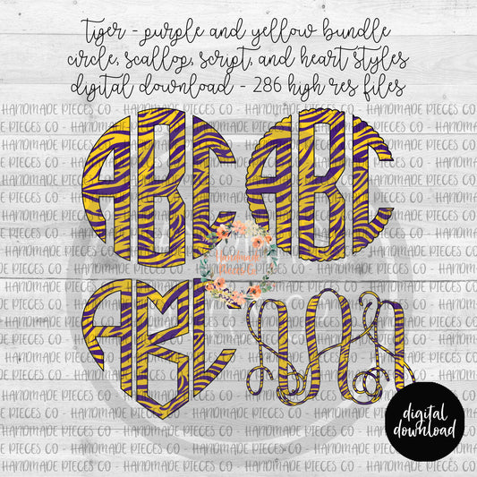 Tiger Monogram, Purple and Yellow - Multiple Styles - Digital Download