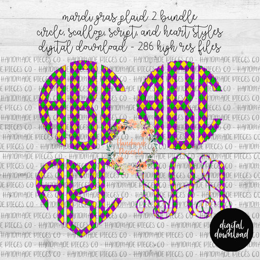 Mardi Gras Plaid Monogram 2 - Multiple Styles - Digital Download