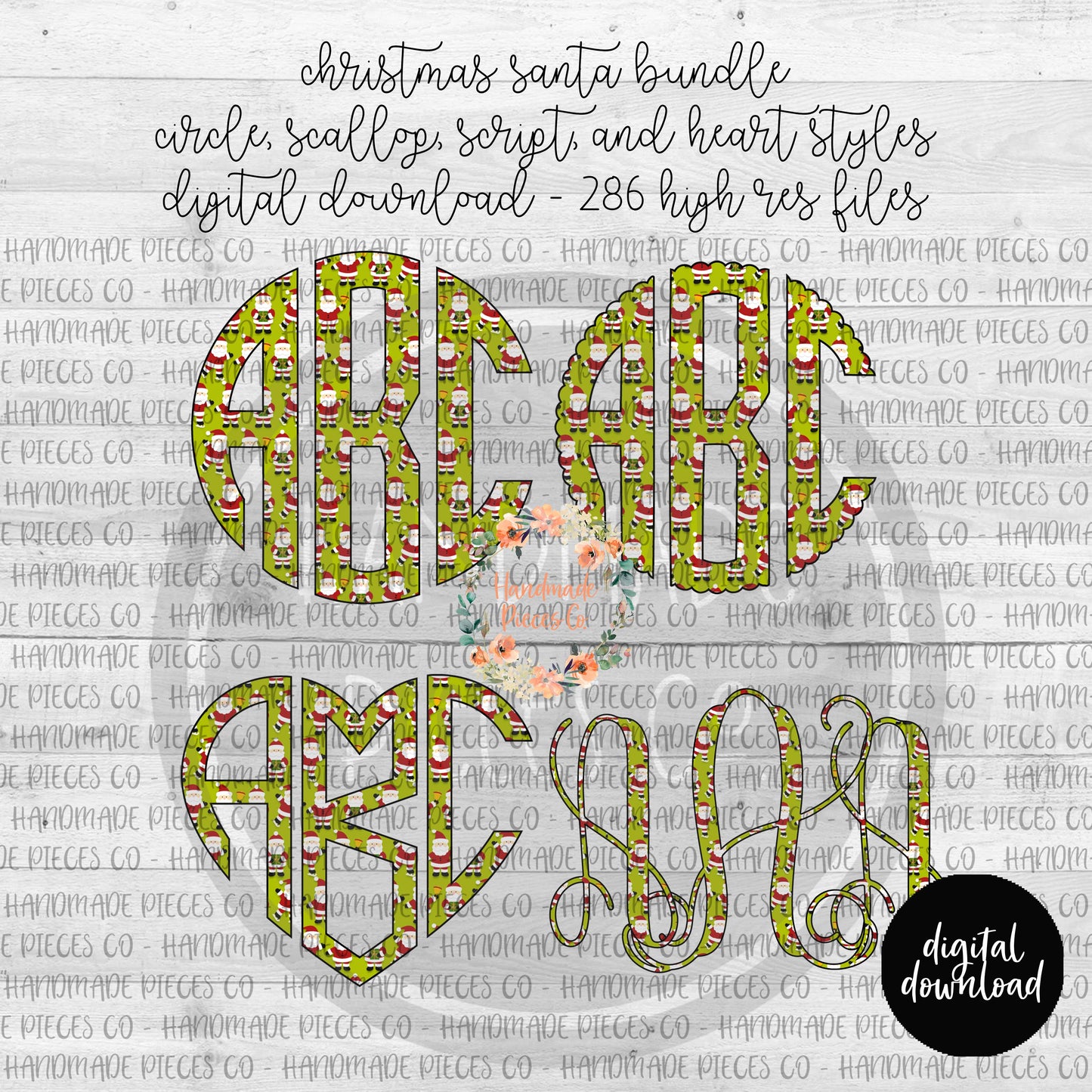 Christmas Santa Monogram - Multiple Styles - Digital Download