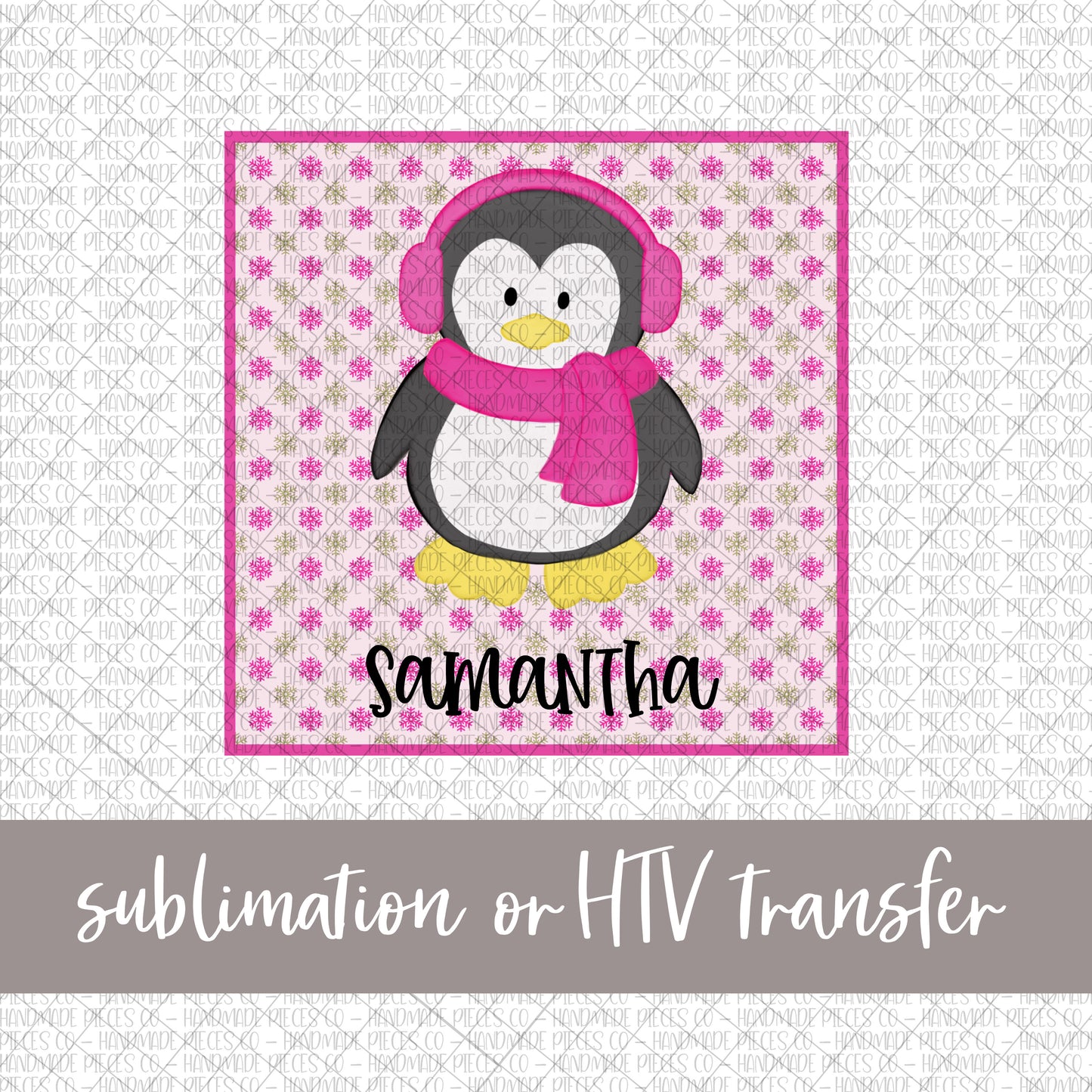 Penguin, Pink  with Name - Sublimation or HTV Transfer