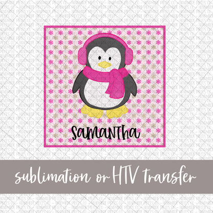 Penguin, Pink  with Name - Sublimation or HTV Transfer