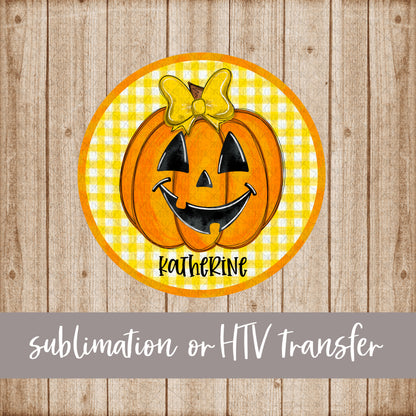 Pumpkin Applique, Circle - Name Optional - Sublimation or HTV Transfer