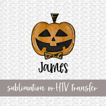 JackOLantern Pumpkin, Bowtie - Name Optional - Sublimation or HTV Transfer