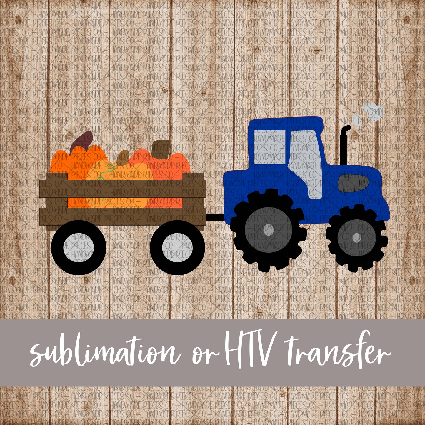 Pumpkin Tractor, Blue - Sublimation or HTV Transfer