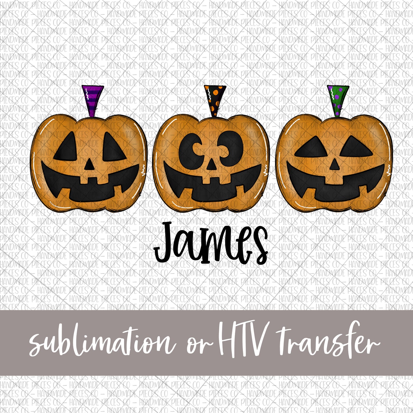 JackOLantern Pumpkin, Trio - Name Optional - Sublimation or HTV Transfer