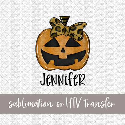 JackOLantern Pumpkin, Bow - Name Optional - Sublimation or HTV Transfer