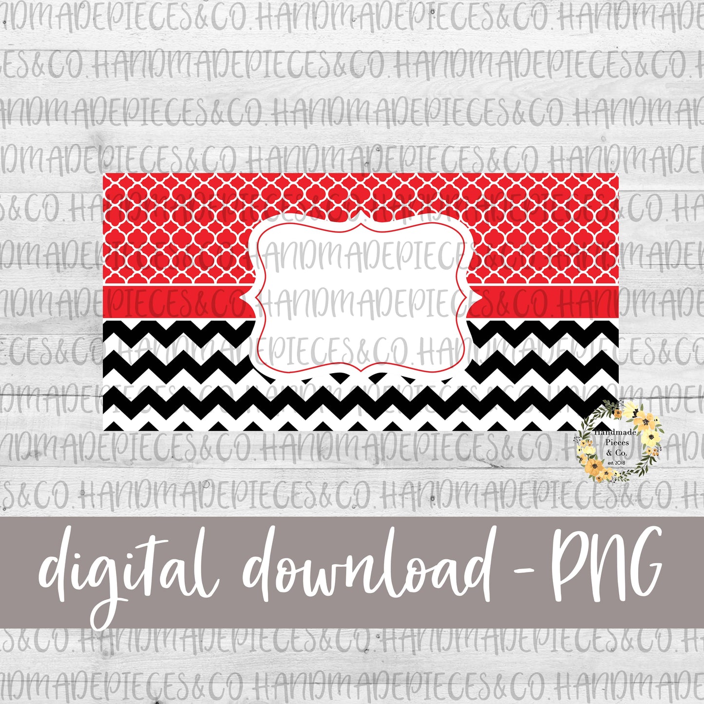 Red Quarterfoil and Black Chevron - License Plate Design - Digital Download