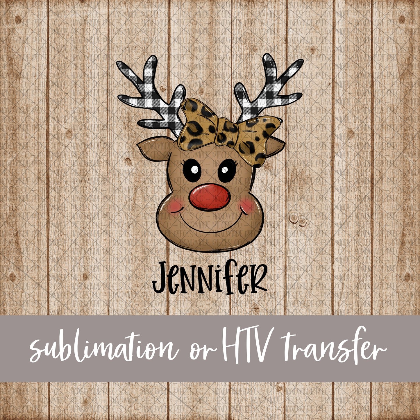 Reindeer, Bow - Name Optional - Sublimation or HTV Transfer