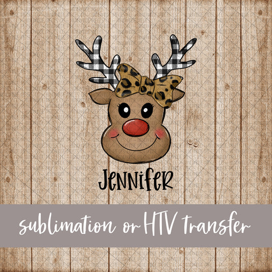 Reindeer, Bow - Name Optional - Sublimation or HTV Transfer