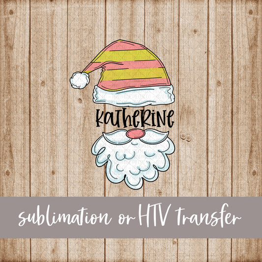 Santa Hat and Beard with Name, Pink - Sublimation or HTV Transfer