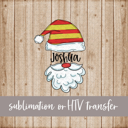 Santa Hat and Beard with Name, Red - Sublimation or HTV Transfer