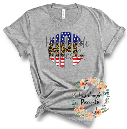 Patriotic Monogram, Stars Stripes & Leopard Split - Sublimation or HTV Transfer