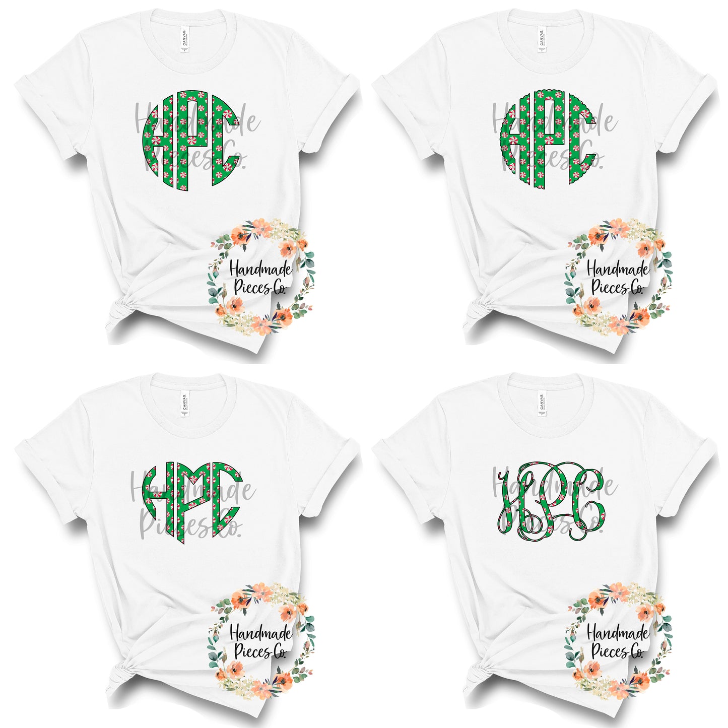 Peppermint Monogram, Green - Sublimation or HTV Transfer